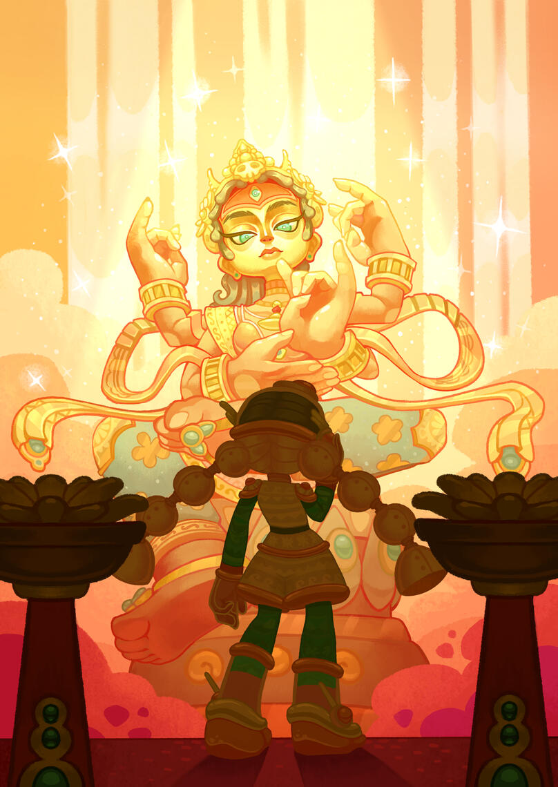 Main menu and promotional illustration for Kumari Samsara, by Reborn Planet Studios. co-developed with Sara Zurera.